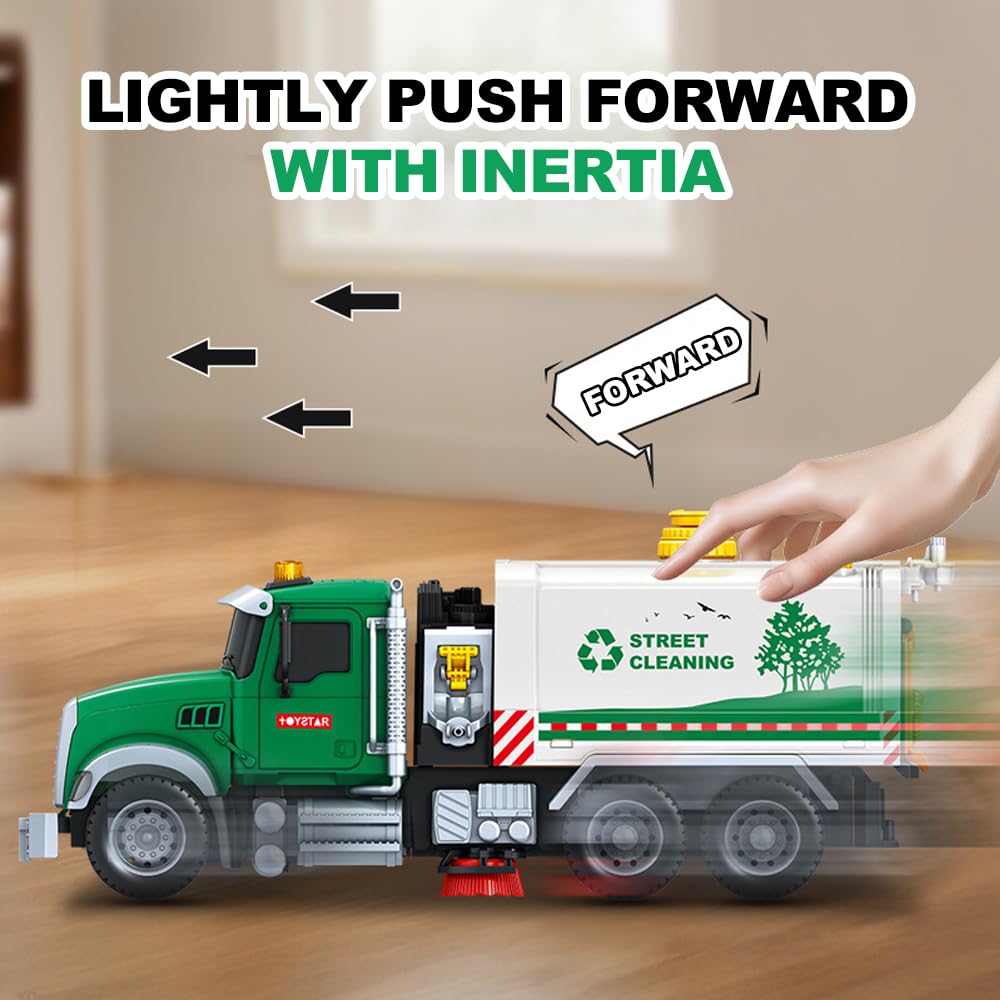 City Cleaning Truck with Real Water Spray | Street Sweeper Toy with Light & Sound Effects | Friction Garbage Truck Toys | Kids Trash Trucks | Holiday