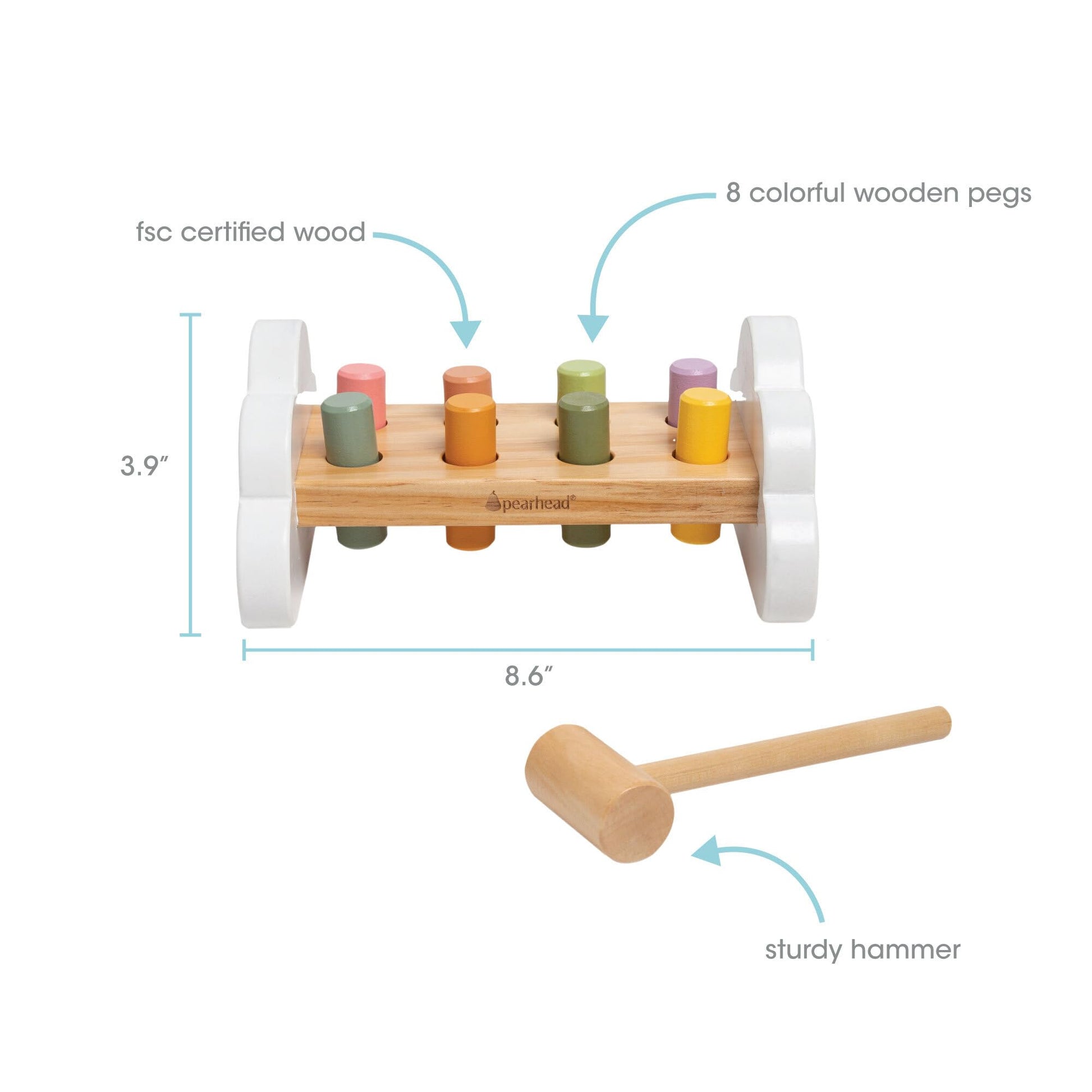 Pearhead Montessori Hammer Bench, Wooden Pounding Toy for Toddlers