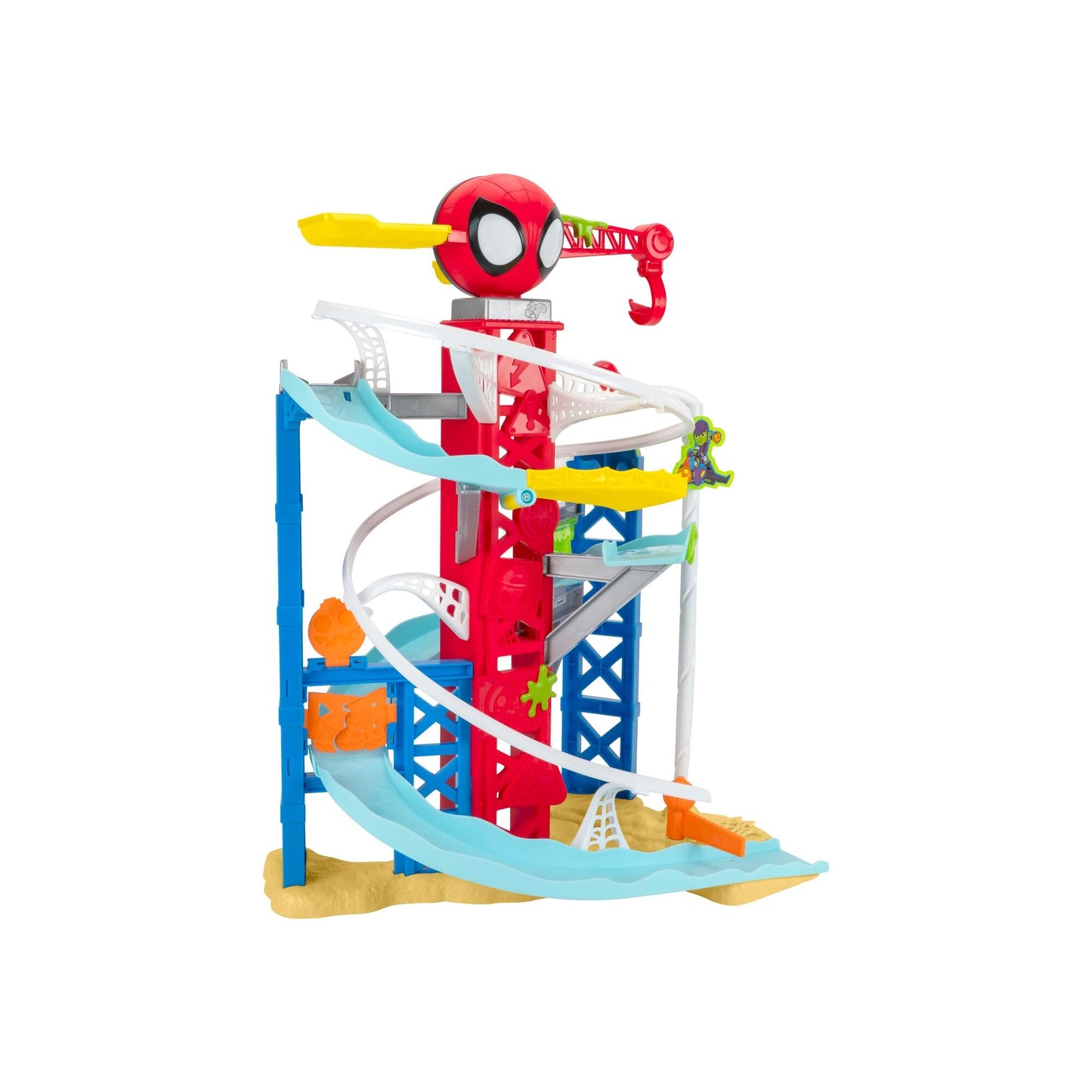 Marvel Spidey and His Amazing Friends Construction Zone Chaos Track Set - 2-Foot High Dual Race Track with Zip Line, Play Zones, and Exclusive