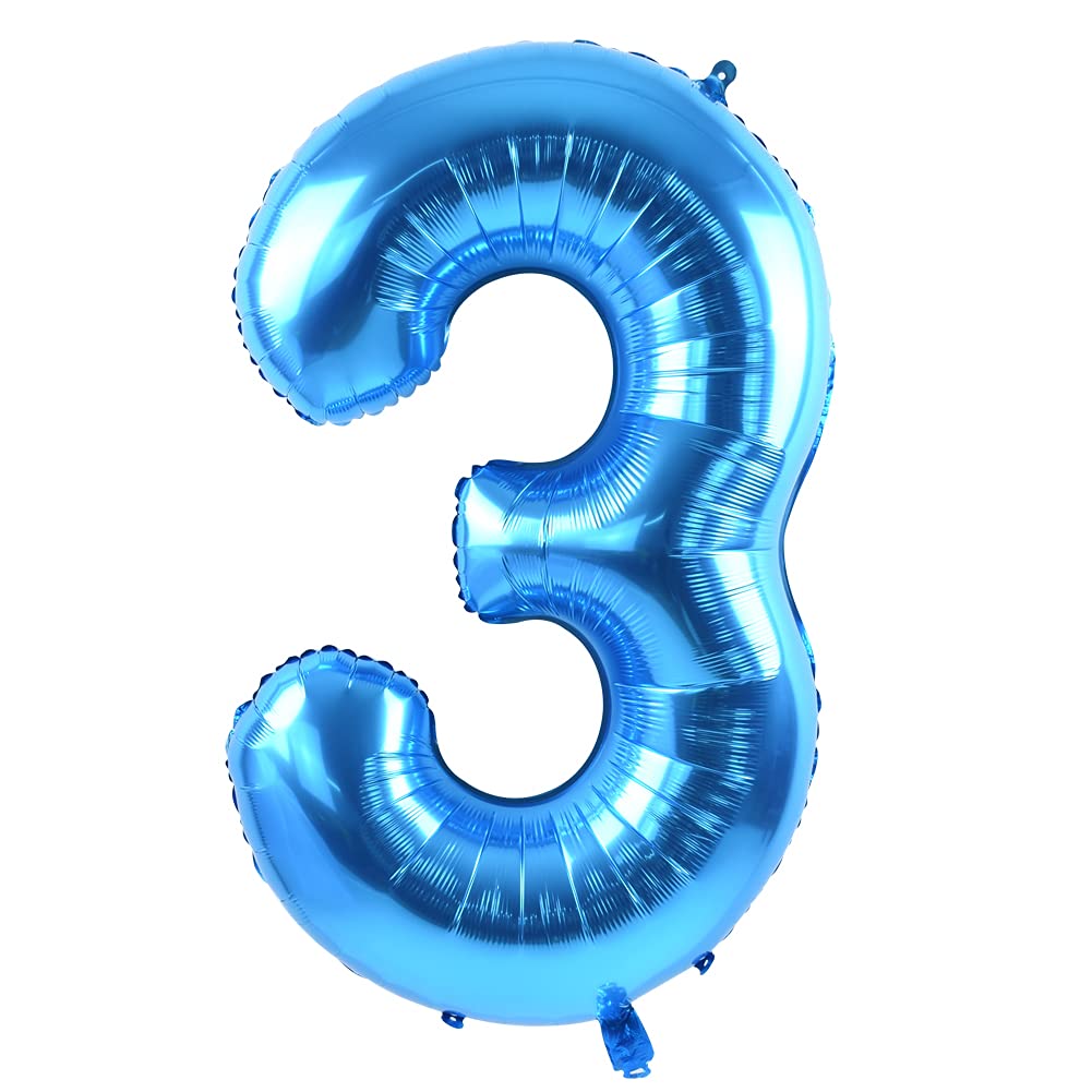 TONIFUL 40 Inch Blue Number 3 Balloons Large Foil 3rd Birthday Decorations