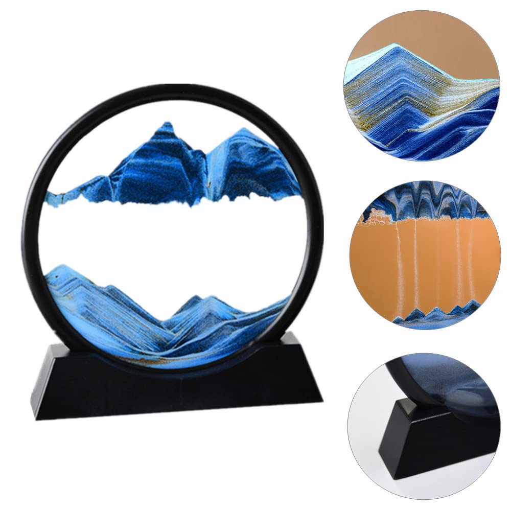 ANXUS Moving Sand Art Picture in Motion Round Glass 3D Deep Sea Sandscape Display Flowing Sand Frame, Sensory Relaxing Desktop Home Office Work Desk
