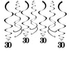 AimtoHome Party Swirl Decorations, Black 30th Birthday Swirl Decoration, 30th Anniversary Ceiling Hanging Party Swirl Decoration, Pack of 30