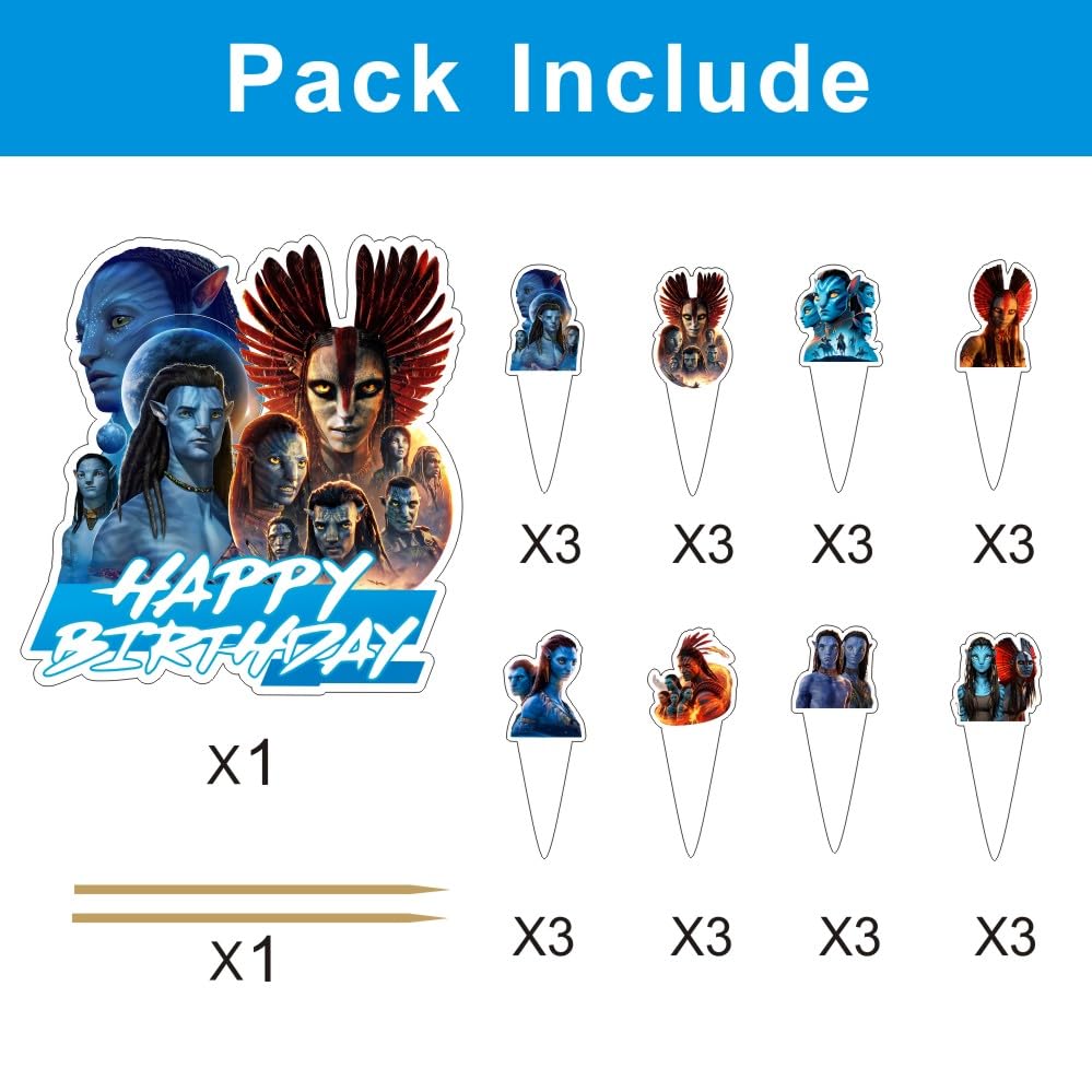 25Pcs Avatar Cake Decorations with 24pcs Cupcake Toppers, 1pcs Big Cake Topper for Avatar Birthday Party Supplies