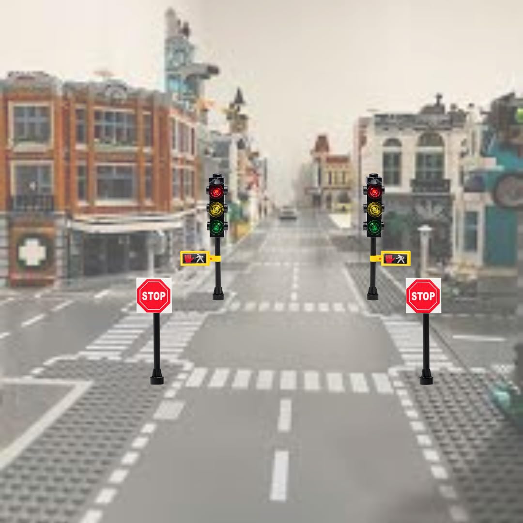 Road Signs, Traffic Lights, Post Box, Building Bricks Play Toys Miniature Traffic City Street Village 36 Piece Educational Learning Gift MOC Hobby