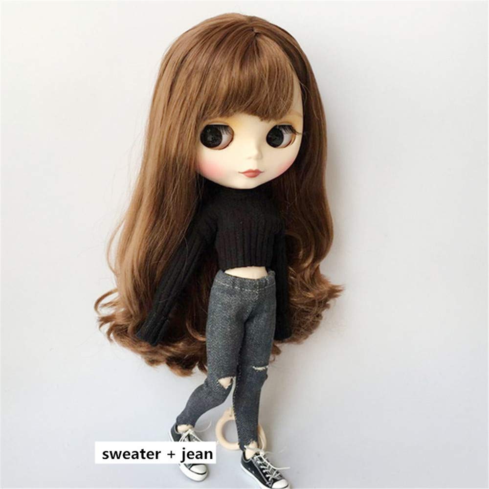 DoubleWood Handmade Casual Sweater & Jean/Pants Replacement for Blythe & Pullip Dolls, 1/6 Fashion Doll Clothing Set Accessories