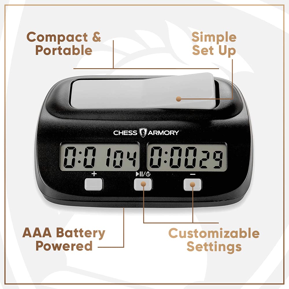 Chess Armory Digital Chess Clock - Portable Timer with Tournament and Bonus Time Features