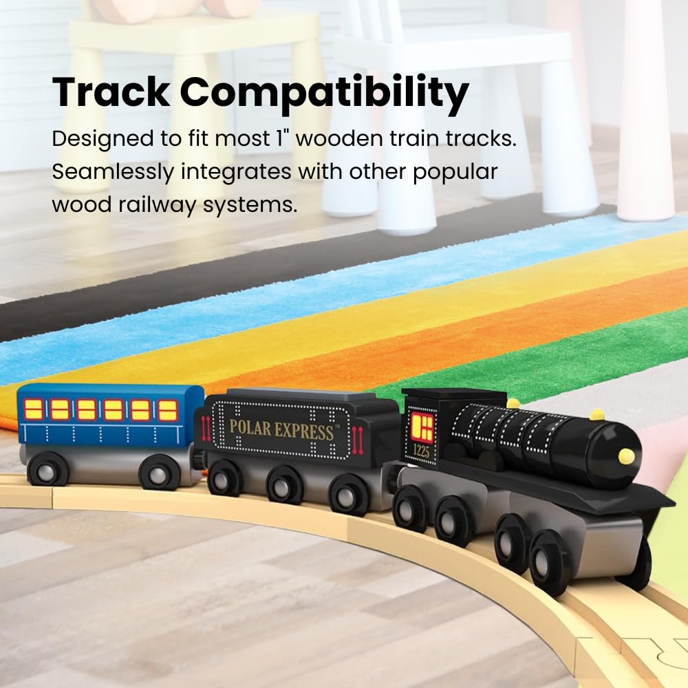 Masterpieces - The Polar Express Train, 3 Piece Set, Officially Licensed Collector’s Edition Toy, Wooden Magnetic Engine and Cars, Kids Toddlers Boys