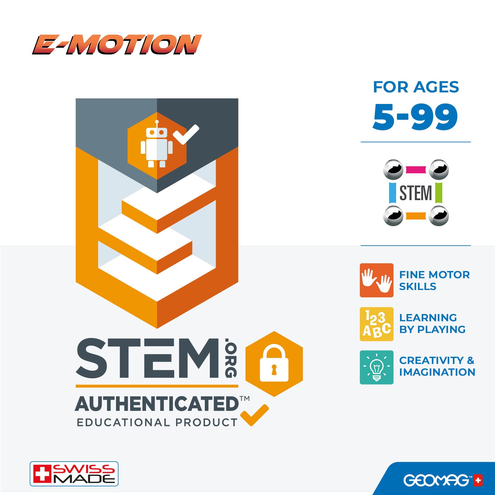 Geomag, E-Motion Panels, Magnetic Constructions, Make a Spinning Top, 32-Piece Pack, 100% Recycled Plastic