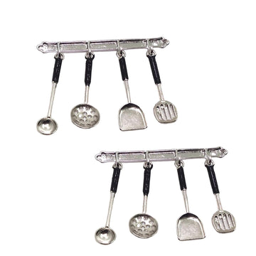 2 Set 1:12 Scale Stainless Steel Mini Kitchen Tools for Dollhouses, Realistic Utensil Set for Fairy Gardens, DIY Craft Dioramas and Model Displays