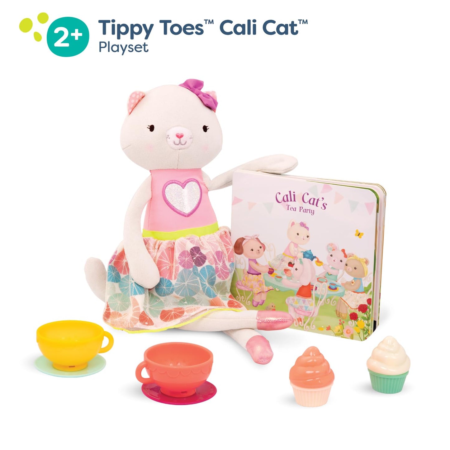 B. toys Tippy Toes Cali Cat Plush Tea Party Playset with Storybook
