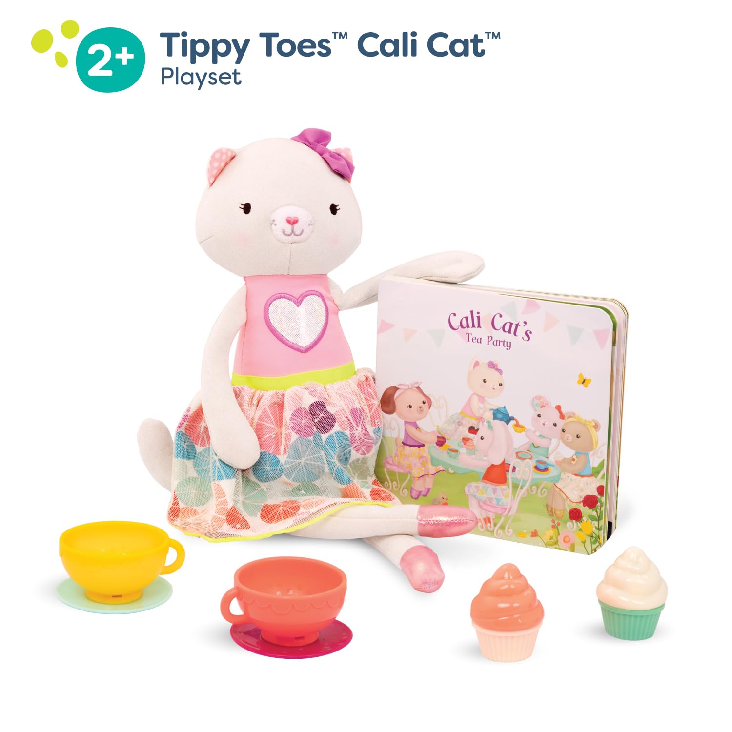 B. toys Tippy Toes Cali Cat Plush Tea Party Playset with Storybook
