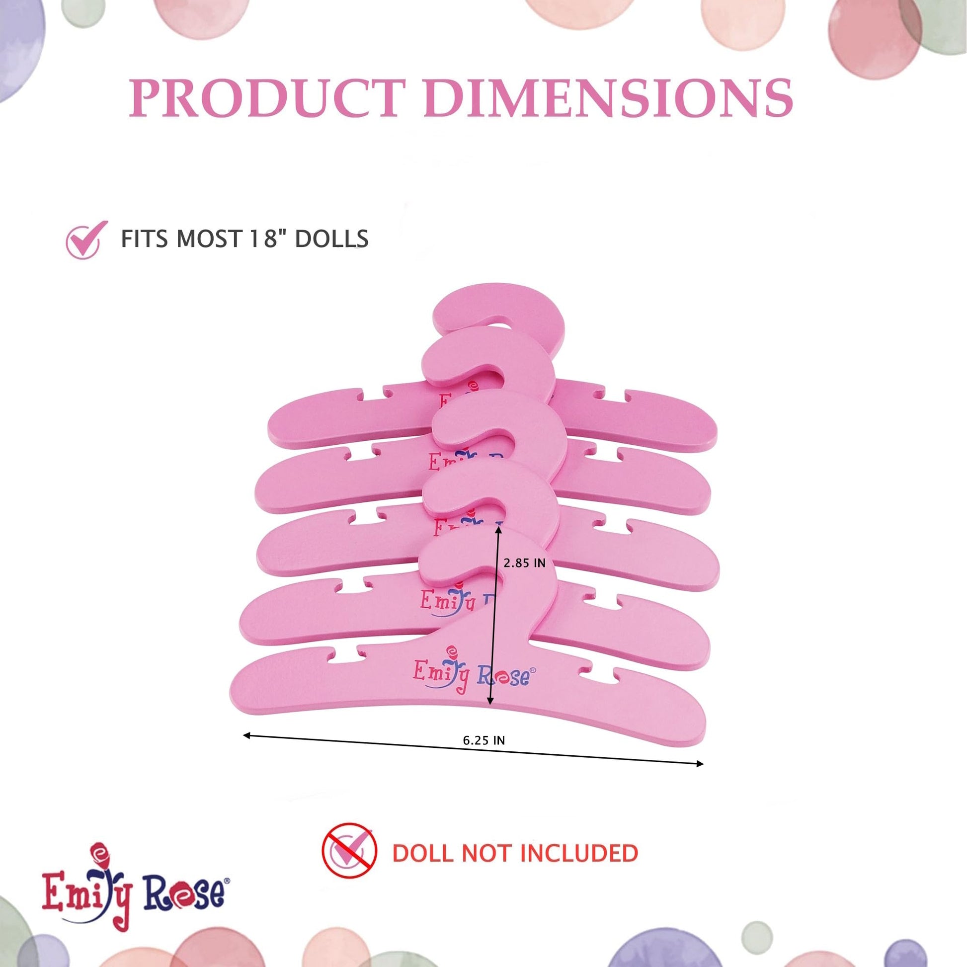 Emily Rose 18 Inch Doll Clothes Hangers 5-Pack Pink Wooden | Closet Organizer Compatible with American Girl and Our Generation Doll Clothing | 18”