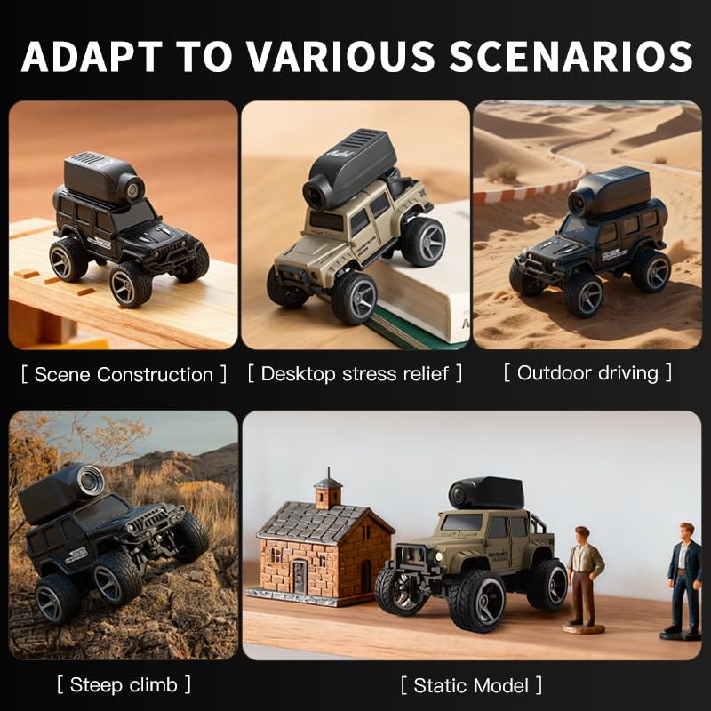 rcxperts KF32 1:64 Die-Cast RC Crawler with Camera, Full-Scale 4WD Mini Desktop Off-Road Remote Control Car, High-Performance Racing Model(Black)