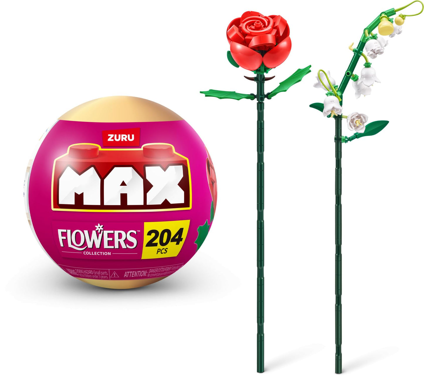 ZURU MAX Premium Garden Building Bricks Collection, Long Flowers Set with 2 Flowers, up to 233 Pieces, 10 Designs to Collect