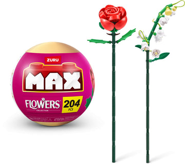ZURU MAX Premium Garden Building Bricks Collection, Long Flowers Set with 2 Flowers, up to 233 Pieces, 10 Designs to Collect