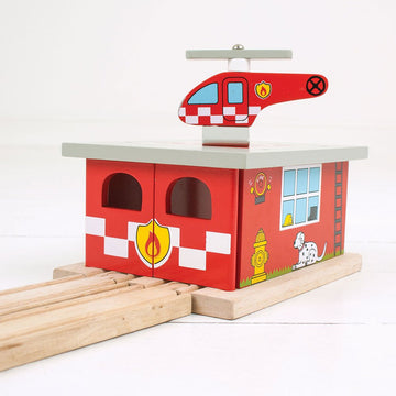Bigjigs Rail Firestation Shed, Red