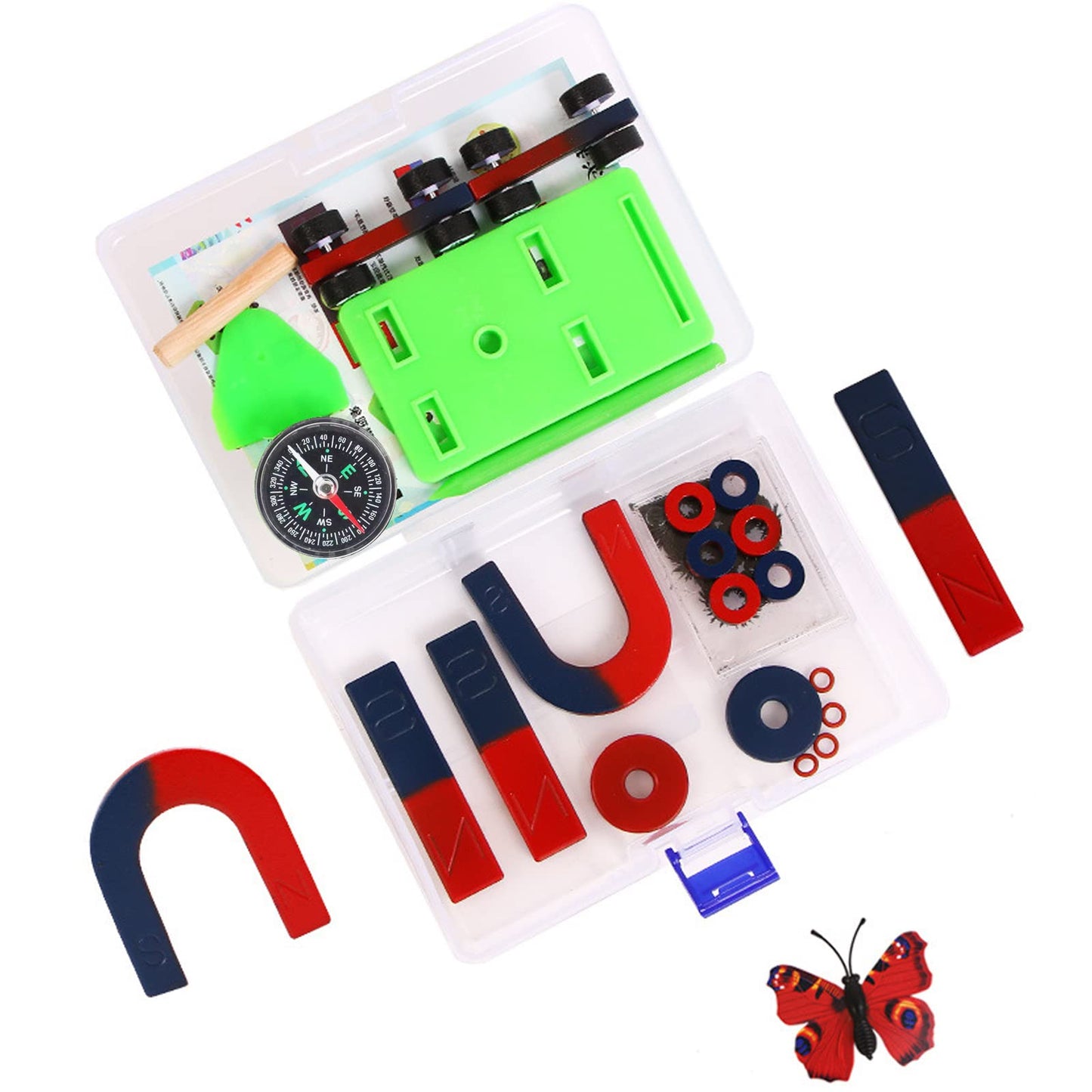 Labs Junior Science Magnetism Set for Experiment Education, Science Magnet Experiments for Kids Teen Including Bar/Horseshoe/Ring Magnets/Compass