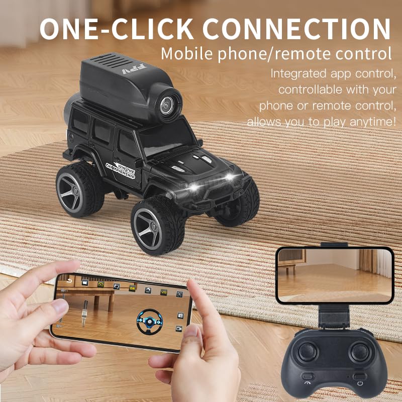 rcxperts KF32 1:64 Die-Cast RC Crawler with Camera, Full-Scale 4WD Mini Desktop Off-Road Remote Control Car, High-Performance Racing Model(Black)