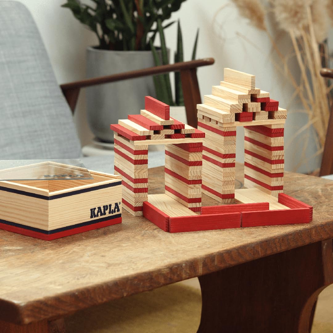 KAPLA 40 Squares Red - Wooden Construction Set - 40 Red Colored Building Planks - for Ages 3+