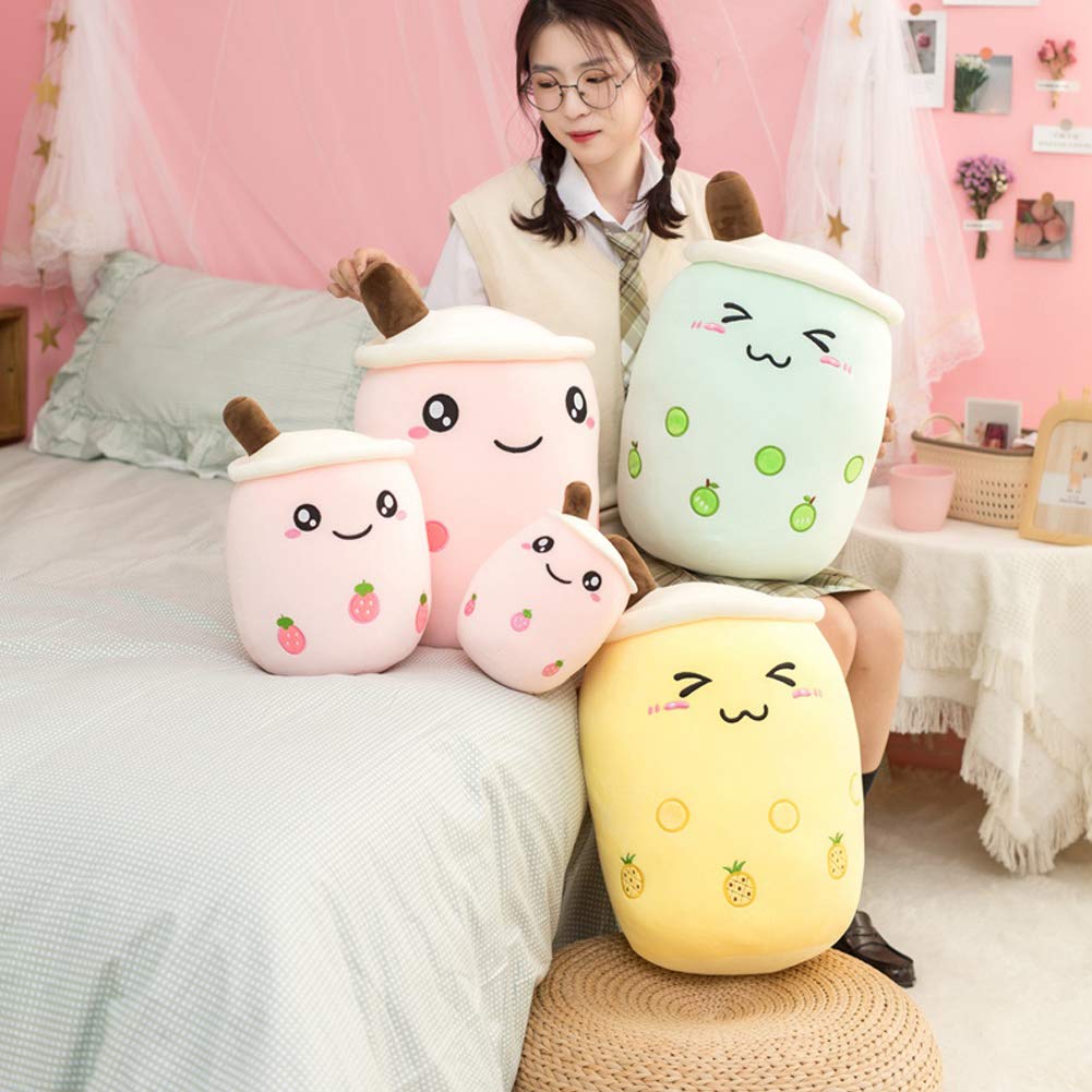 hitoshe Boba Plushie, 13.7 in Boba Plush Pillow Toy Hugging Pillow Gifts (Pink Strawberry)