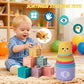 Etyat Baby Toys 6-12 Months, Montessori Toys for 1 Year Old, Silicone Pull String Teether Toy, Stacking Building Blocks Infant Toddler Toy 0-3, Shape