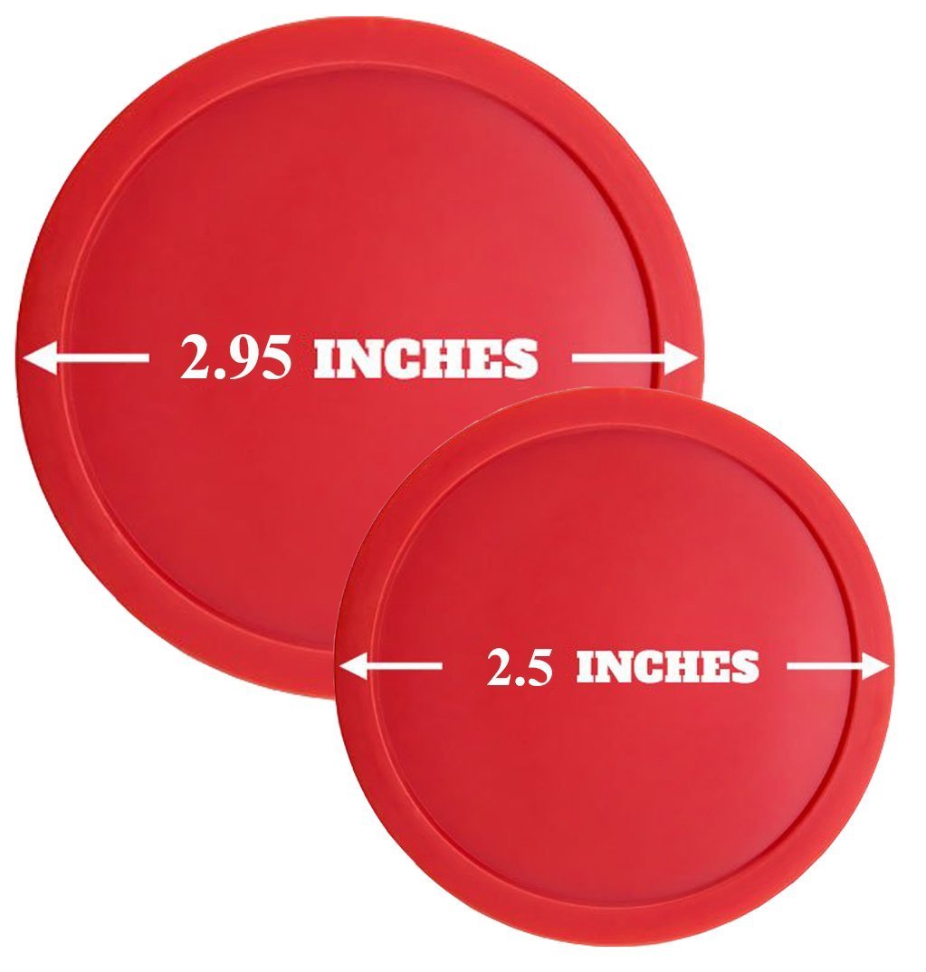 Qtimal Home Standard Air Hockey Paddles and 2 Size Pucks, Small Size for Kids, Large Size for Adult, Great Goal Handles Pushers Replacement
