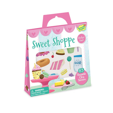 Peaceable Kingdom Reusable Sticker Totes: Sweet Shoppe - 2 Sticker Scenes & Over 80 Reusable Cling Stickers in a Carry Tote - Great for Trips, Errands
