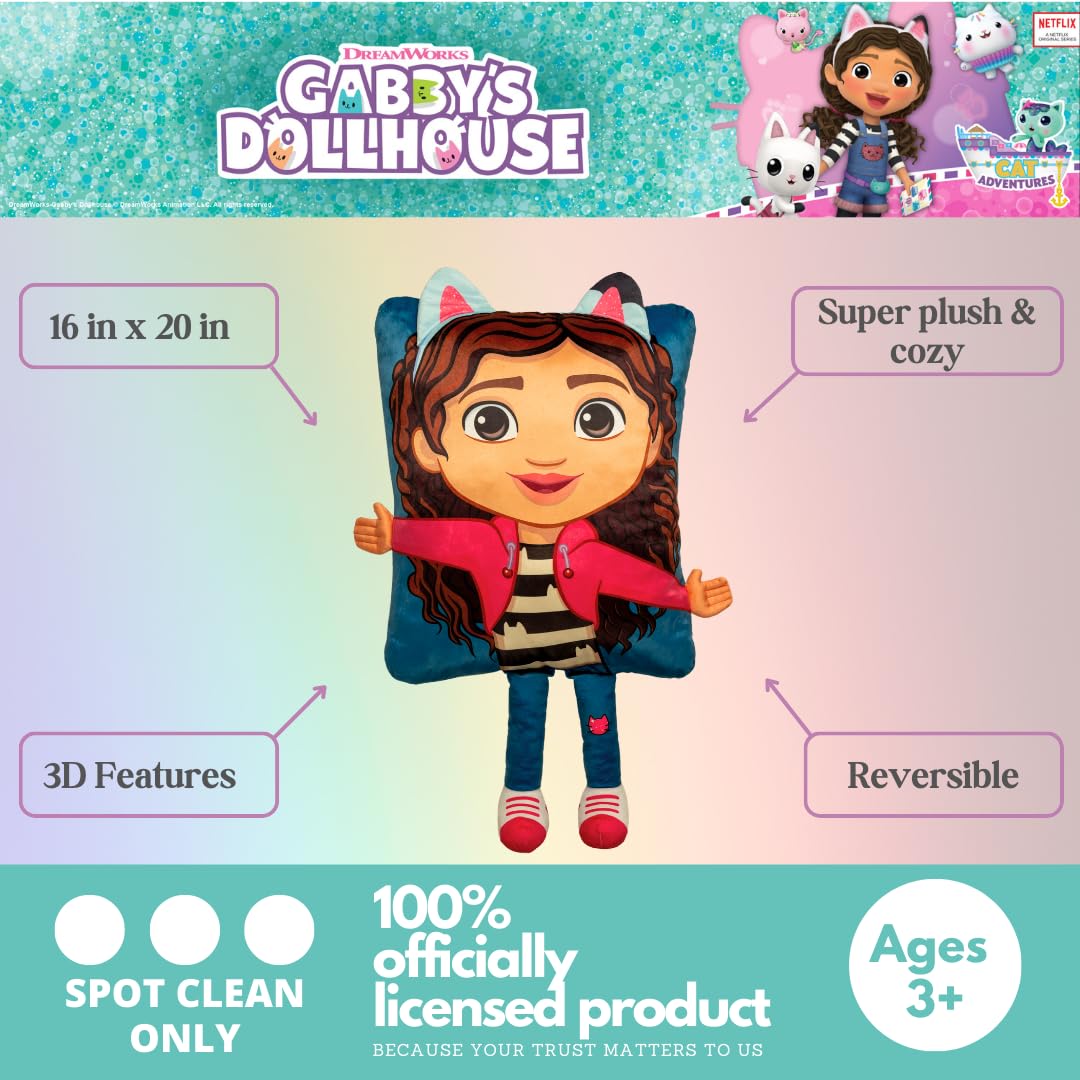 DreamWorks Gabby's Dollhouse Kids Super Plush Cozy 3D Pillow Buddy - 16 in X 20 in (100% Officially Licensed Product) by Franco