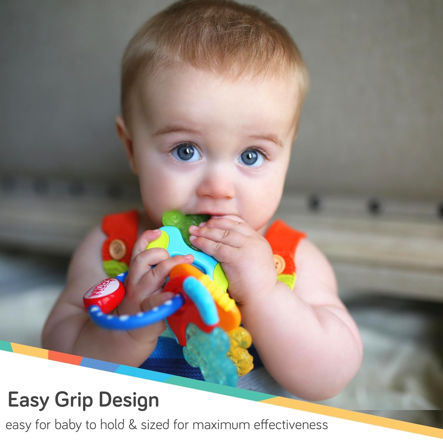 Nuby IcyBite Ice Gel Teether Keys for Infants - Silicone Baby Teether Toys - Gentle on Sore Gums - Baby Teething Relief - 3+ Months - Blue