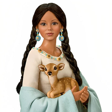 The Ashton-Drake Galleries Dyani Deer Maiden of The Morning Star Native American Poseable Portrait Doll with Deer Figures and Hand Sewn Beaded