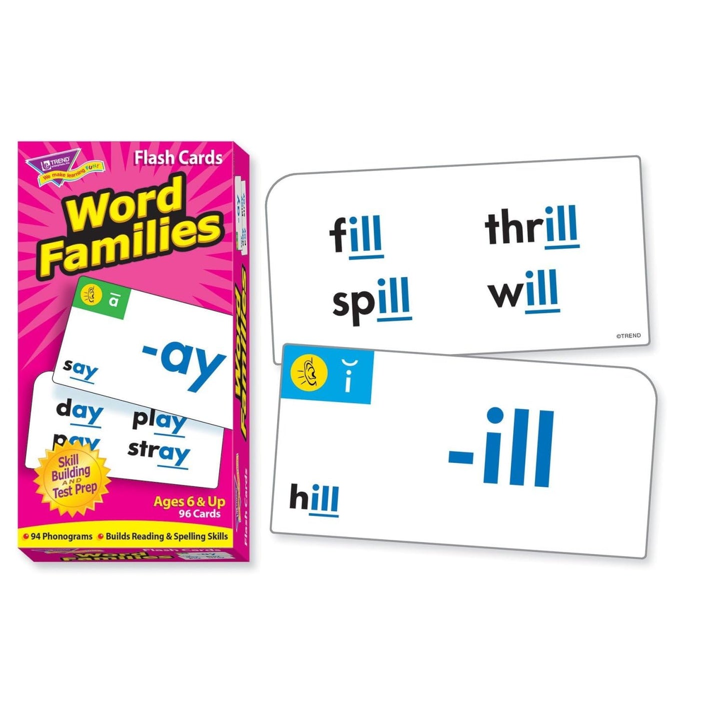 Trend Enterprises: Word Families Skill Drill Flash Cards, Content-Rich Cards to Practice and Master, Great for Skill Building and Test Prep, 96 Cards