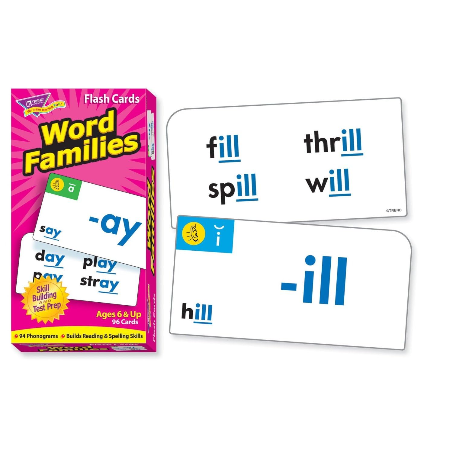 Trend Enterprises: Word Families Skill Drill Flash Cards, Content-Rich Cards to Practice and Master, Great for Skill Building and Test Prep, 96 Cards