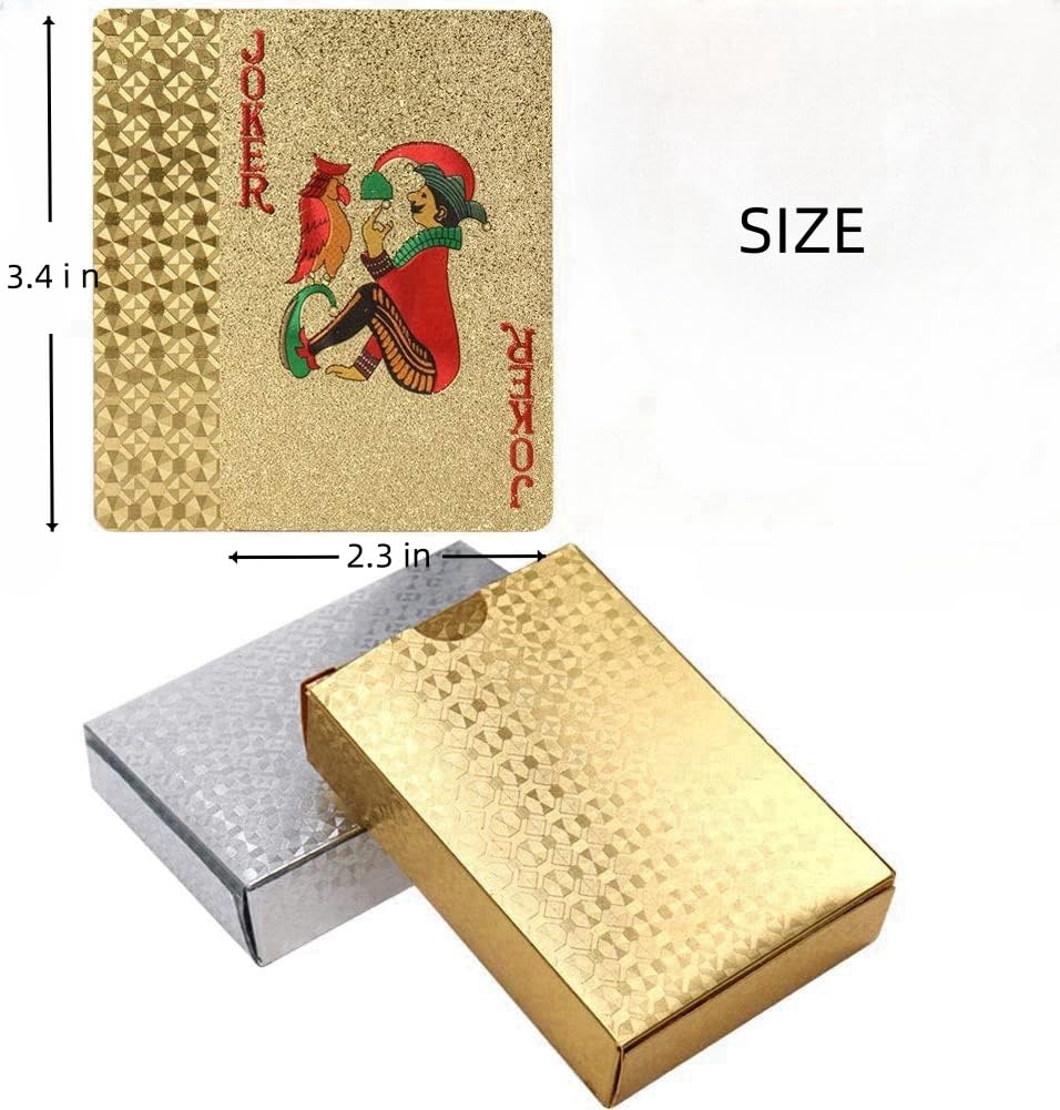 jcoral 2 Pack Diamond Playing Cards Gold Silver Poker Cards Waterproof Plastic Gold and Silver Foil Playing Cards Highly Flexible,2 Decks of Cards
