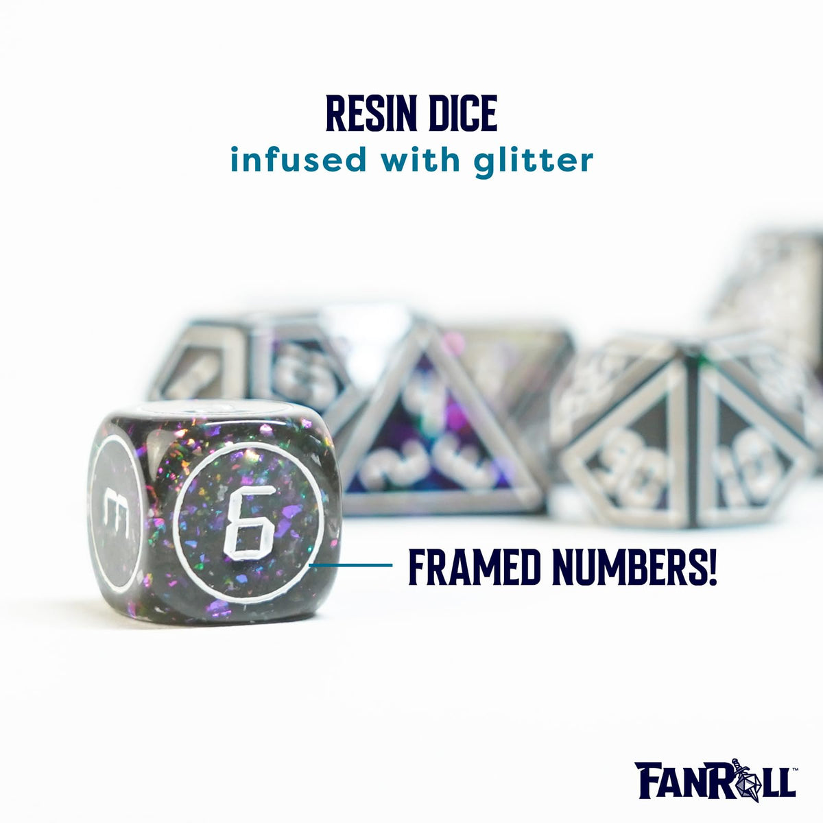 FanRoll 16mm Resin Poly DND Dice Set: Framed Void, Role Playing Game Dice for Dungeons and Dragons