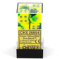 DND Dice Set-Chessex D&D Dice-16mm Gemini Green, Yellow, and Silver Plastic Polyhedral Dice Set-Dungeons and Dragons Dice Includes 12 Dice - D6