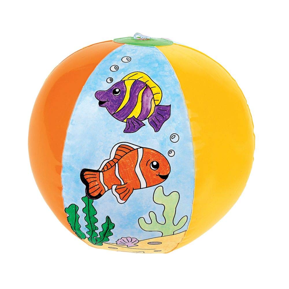 Fun Express DIY Fish Beach Balls - 12 Color Your Own Balls - 12 Inch Inflated - Beach, Pool, Summer Crafts for Kids - VBS 2026 Vacation Bible School