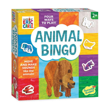 World of Eric Carle: Animal Bingo Game - Wooden Toddler Bingo Set Featuring Brown Bear - Learn Animal Sounds, Movements, Colors & Matching - Preschool