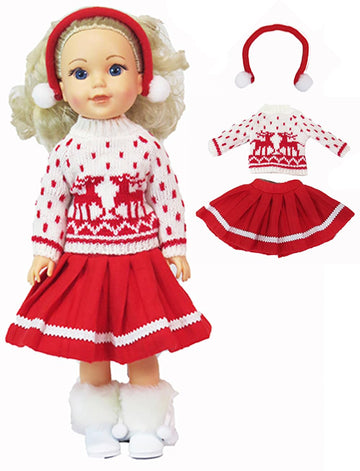 Red Reindeer Skirt Outfit 3pc for 14-Inch Dolls | Premium Quality & Trendy Design | Dolls Clothes