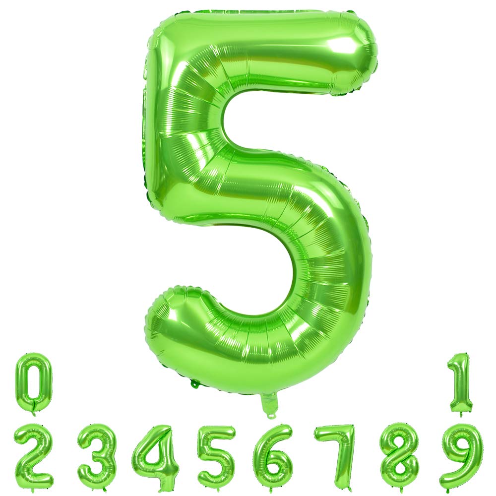 TONIFUL 40 Inch Large Green Numbers Balloons 0-9, Number 5 Digital 5 Helium Foil Mylar Big Number Balloons for 2026 Graduation New Year Eve Birthday