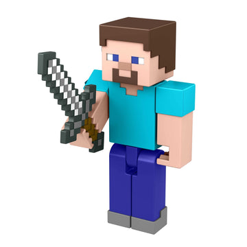 Minecraft Steve Action Figure, 3.25-in, with 1 Build-a-Portal Piece & 1 Accessory, Building Toy Inspired by Video Game, Collectible Gift for Fans