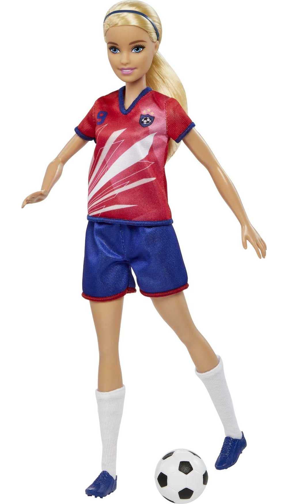 Barbie Careers Fashion Doll & Accessory, Soccer Player with Blonde Ponytail, #9 Uniform, Tall Socks, Cleats & Ball