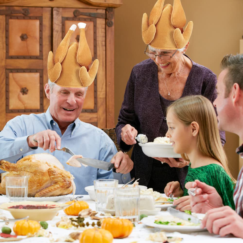 Tkocisa 4 Pack Thanksgiving Plush Turkey Hats Roasted Turkey Hats, Thanksgiving Hat Thanksgiving Halloween Turkey Costume Funny Hat For Role Play