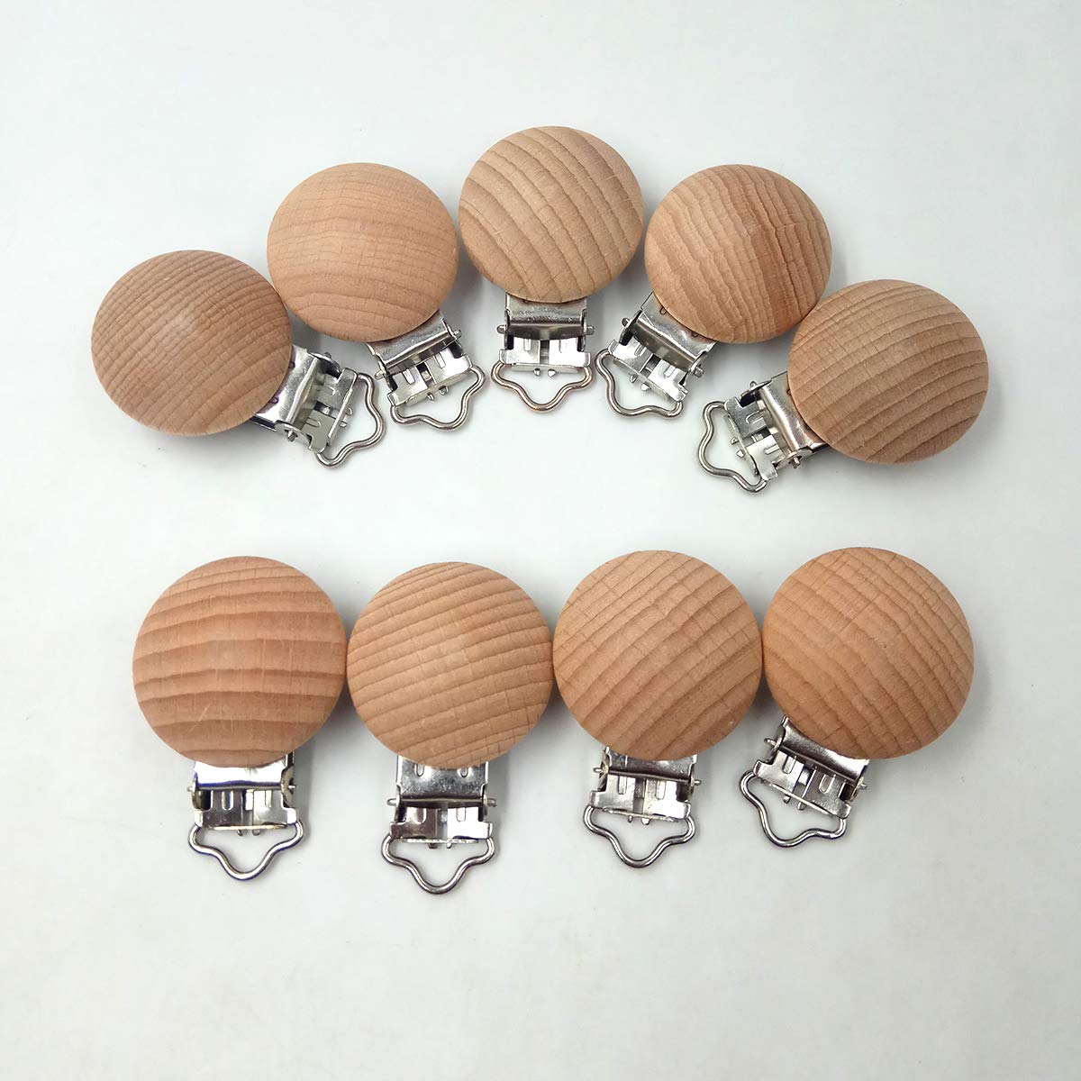 10pcs Natural Beech Wooden Fixed Strap Clips Round Head Shape Suspenders Clip Craft Hooks Clothes Fasteners Holder (3cm/10pcs)