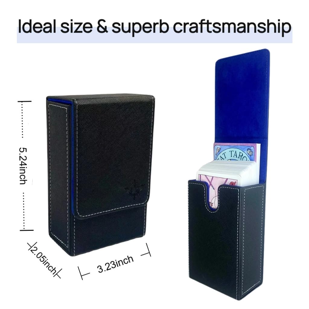 MUILKVY Black Tarot Card Holder with Blue Interior; Fold Top Tarot Card Box Case with Magnetic Lid Closure; Fits Standard Tarot Card Deck