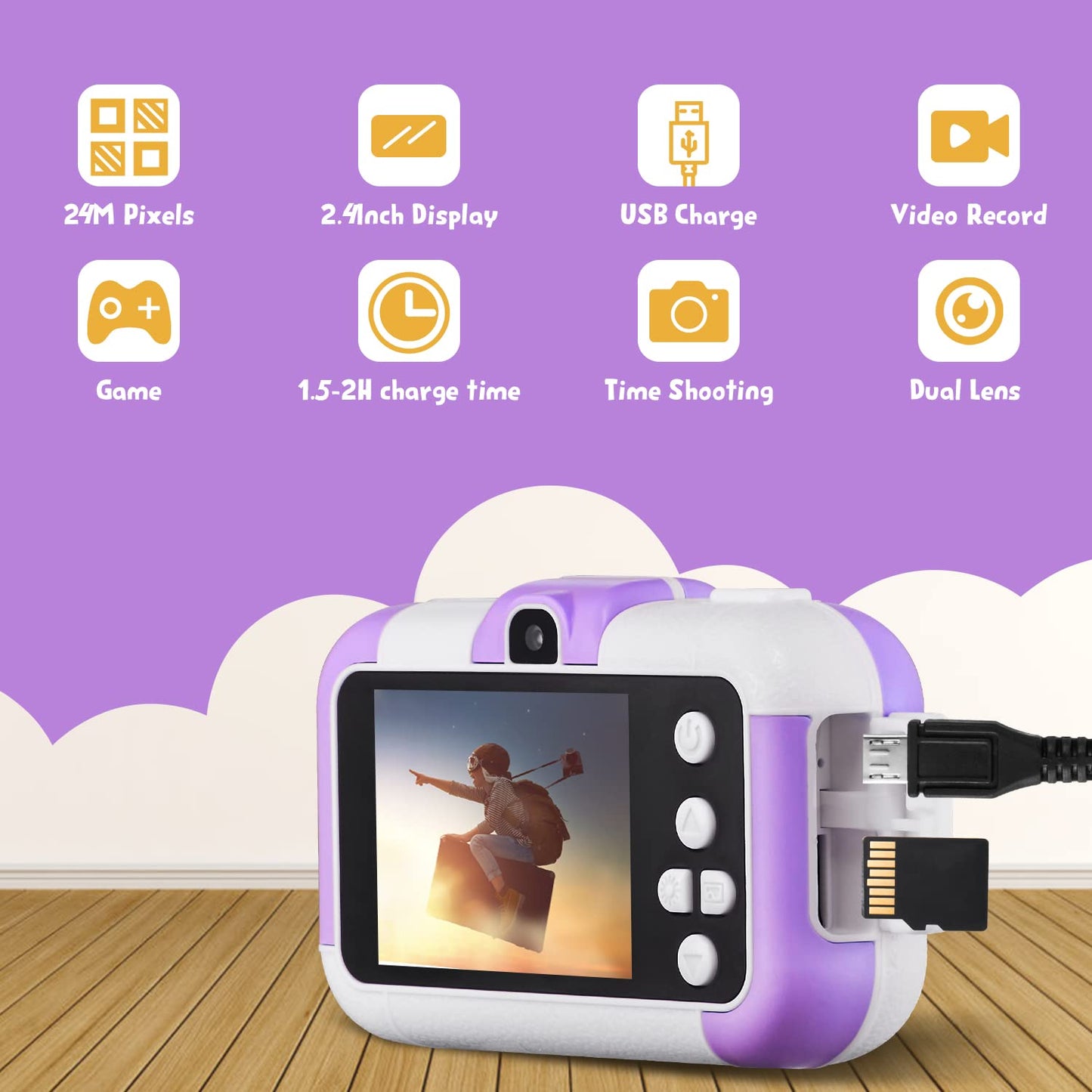 SUZIYO Children Camera, Birthday Electronic Toys for Kids, Upgrade Toddlers Selfie Digital Camcorder 1080P for Age 4-7 Years Old Boys Girls with 32G