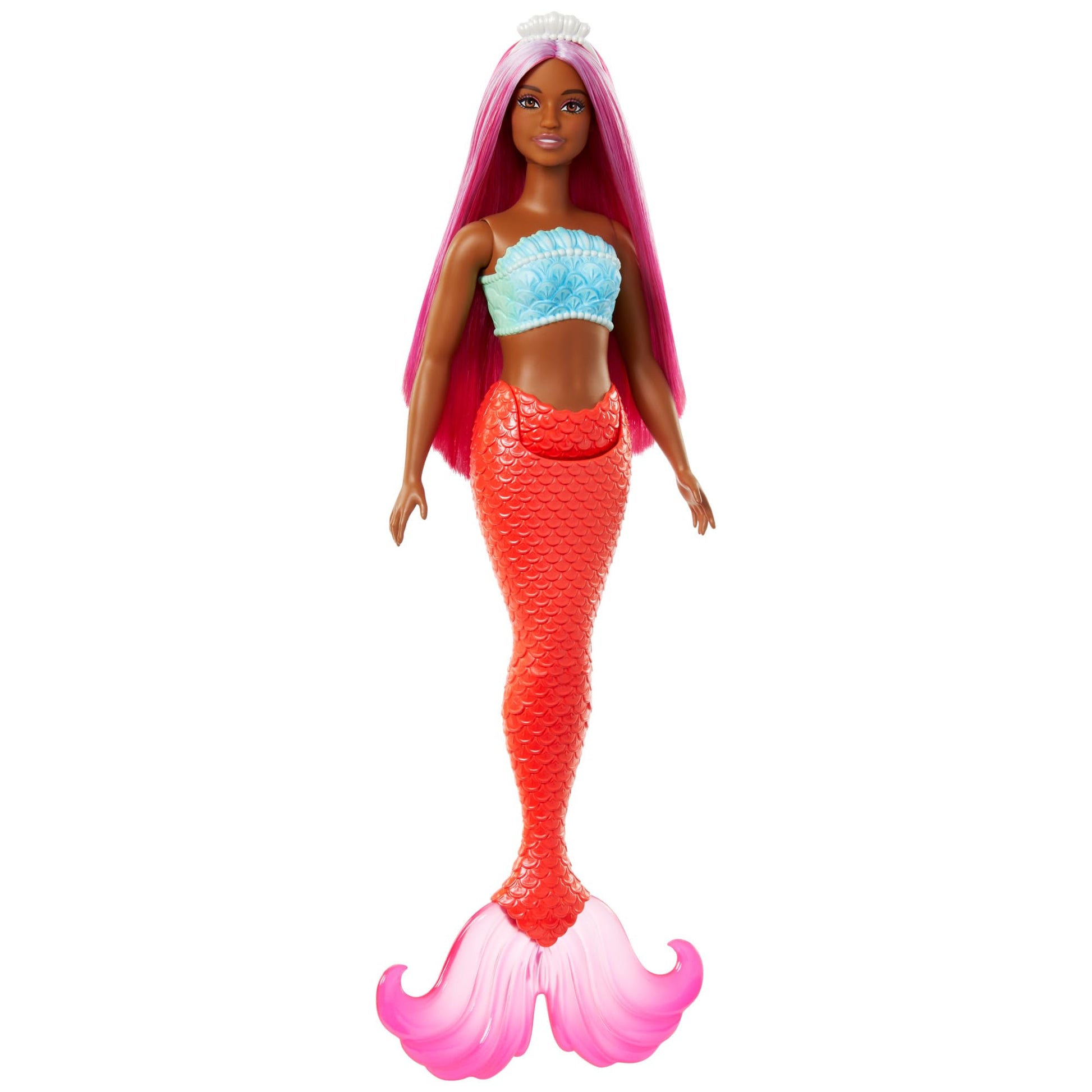 Barbie Mermaid Doll with Magenta Fantasy Hair & Headband Accessory, Curvy Body Type with Shell-Inspired Bodice & Tropical Red Tail