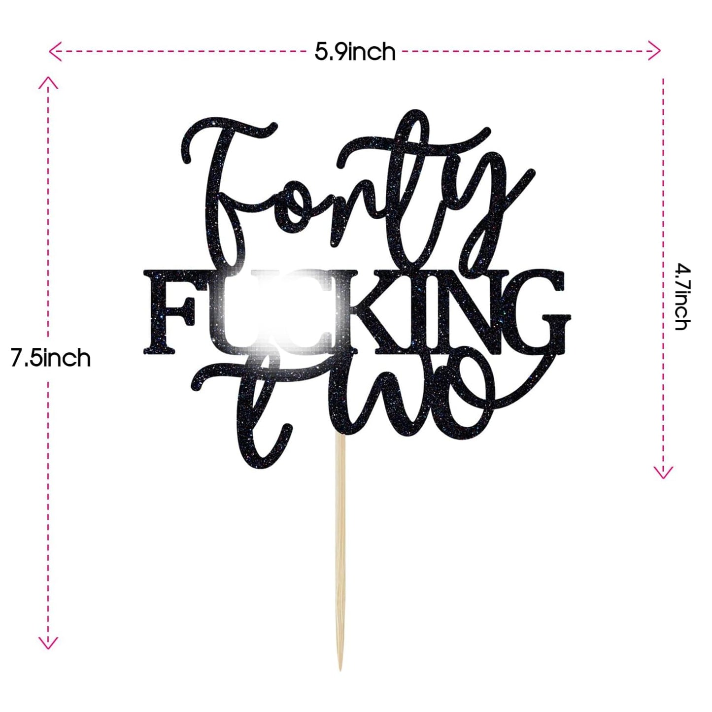Unoggsor Forty Fucking Two Cake Topper - Happy 42nd Birthday Cake Decor - Cheers to 42 Years Birthday Party Decorations Supplies, Black Glitter