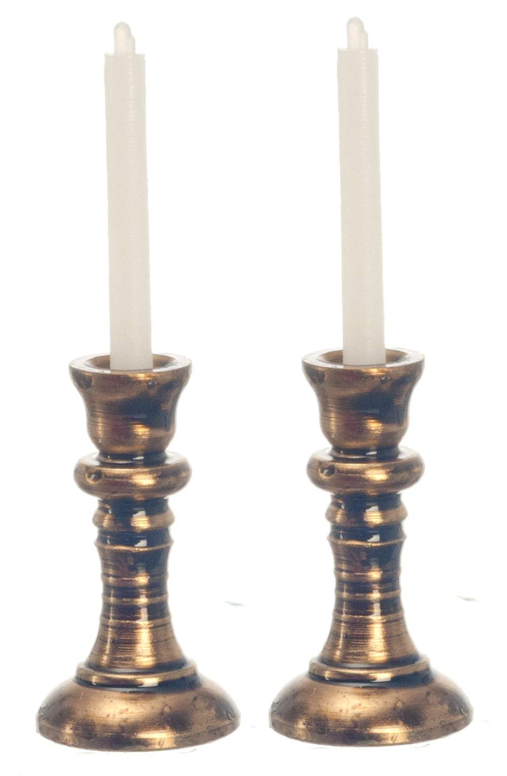 International Miniatures Dollhouse Miniature Set of Copper Candlesticks with Candles