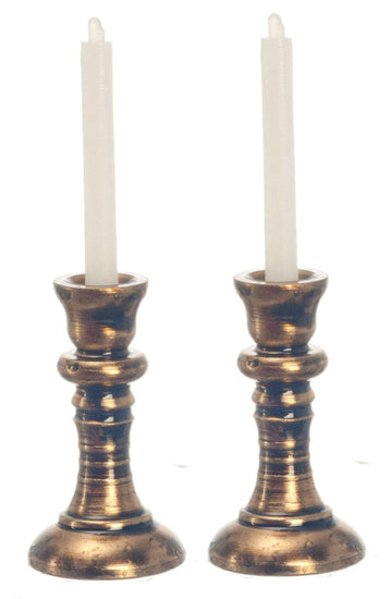 International Miniatures Dollhouse Miniature Set of Copper Candlesticks with Candles