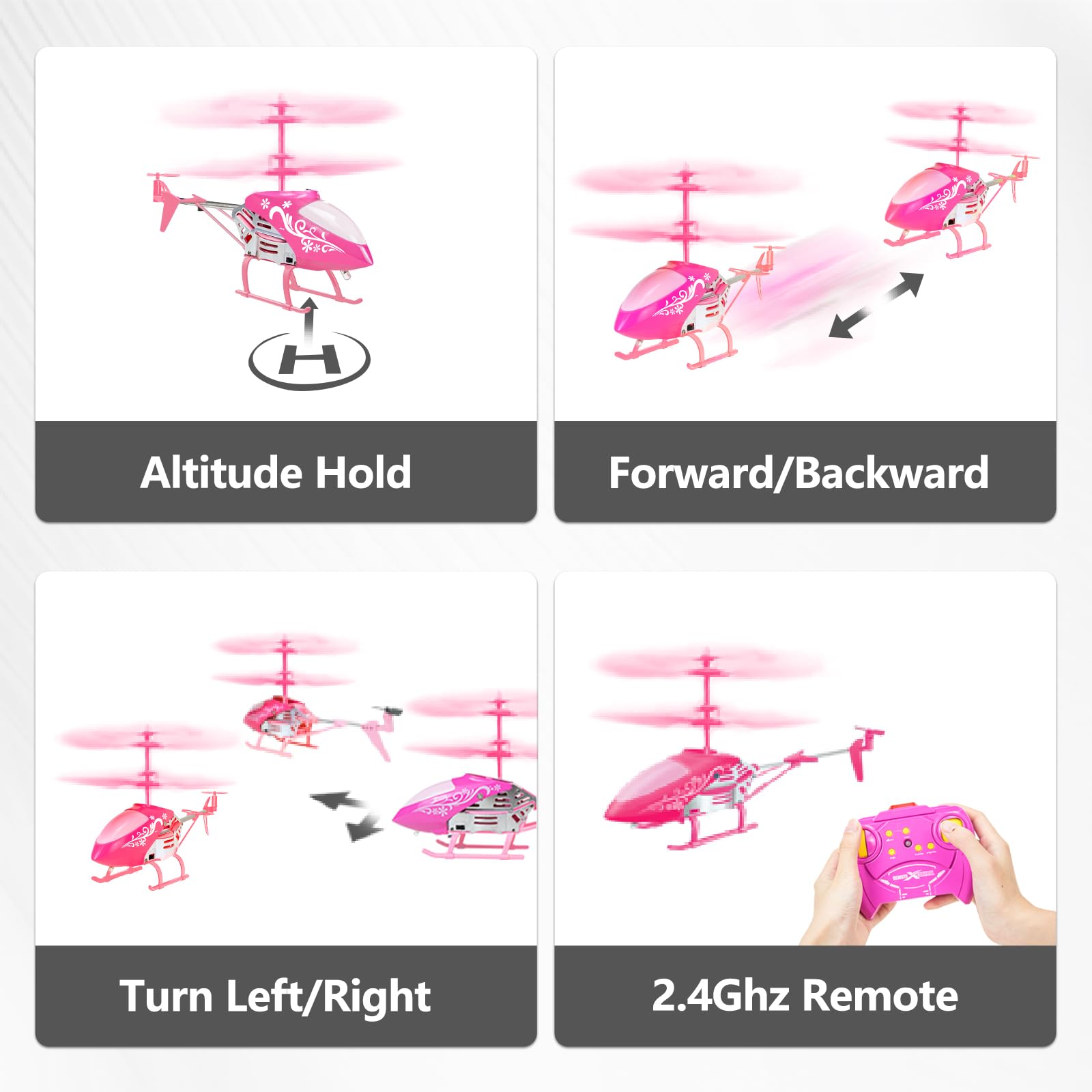 QUANA Rc Helicopter, Pink Remote Control Helicopter for Kids Girls Ages 8+